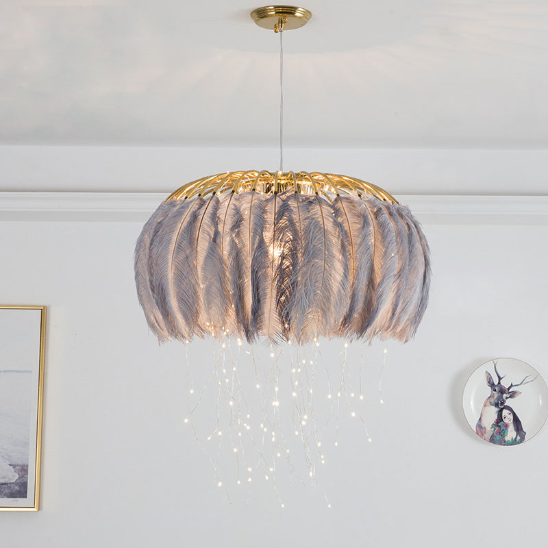 Nordic Circular Hanging Light Fixture Feather Chandelier - Rebooters