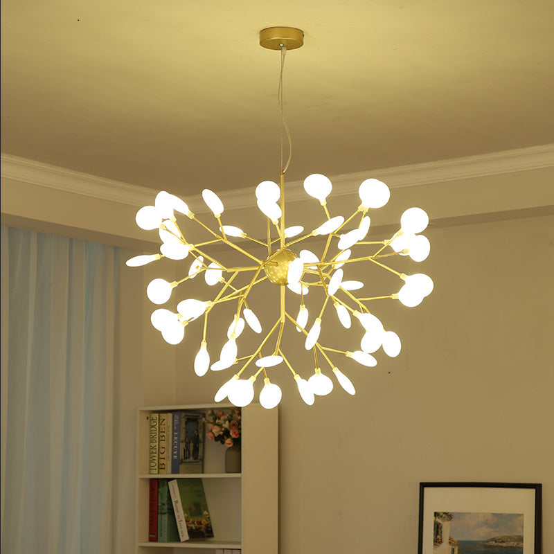 Acrylic Leaf Hanging Chandelier Designer Gold Finish Pendant Light - Rebooters