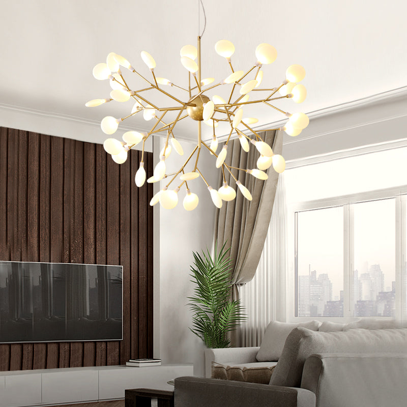 Acrylic Leaf Hanging Chandelier Designer Gold Finish Pendant Light - Rebooters