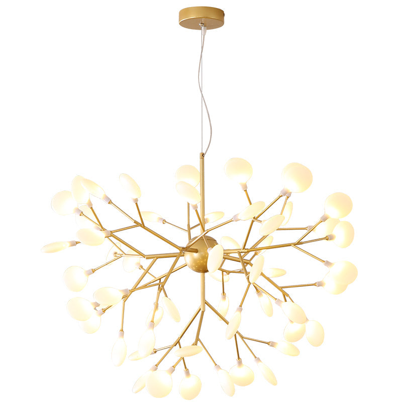 Acrylic Leaf Hanging Chandelier Designer Gold Finish Pendant Light - Rebooters