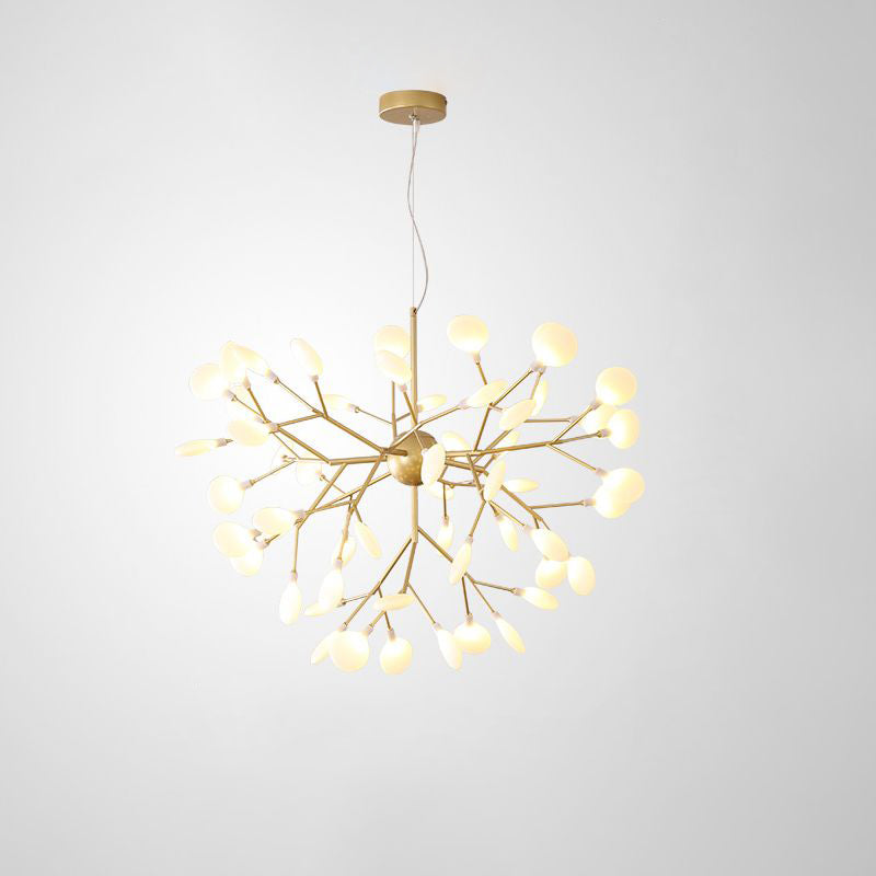 Acrylic Leaf Hanging Chandelier Designer Gold Finish Pendant Light - Rebooters