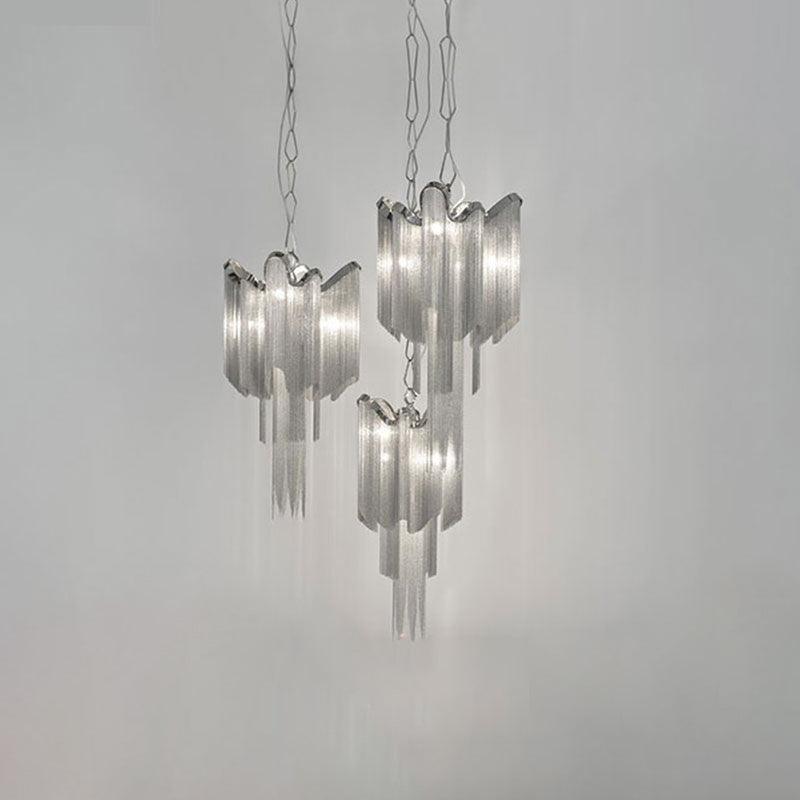 Aluminum Chain Tassel Chandelier Modern Stylish 4-Light Silver - Rebooters