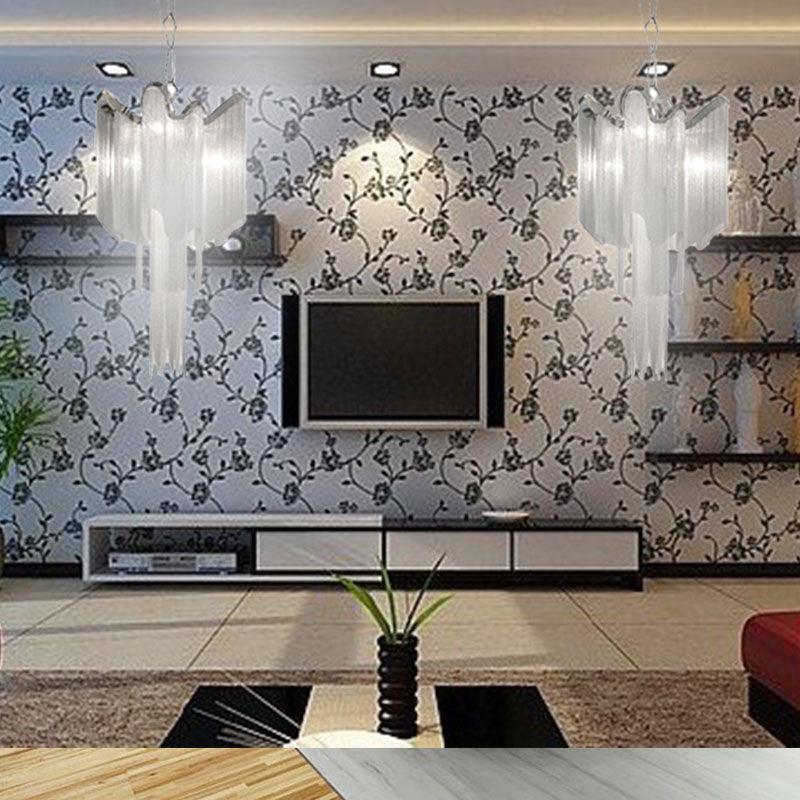 Aluminum Chain Tassel Chandelier Modern Stylish 4-Light Silver - Rebooters