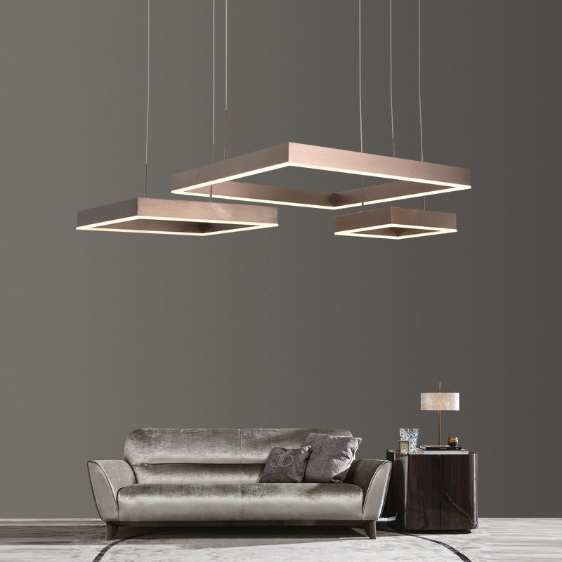Square Acrylic Pendant Ceiling Light Modern Coffee LED Chandelier - Rebooters