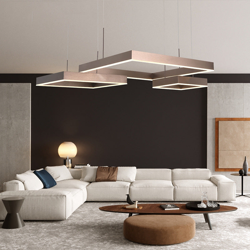 Square Acrylic Pendant Ceiling Light Modern Coffee LED Chandelier - Rebooters