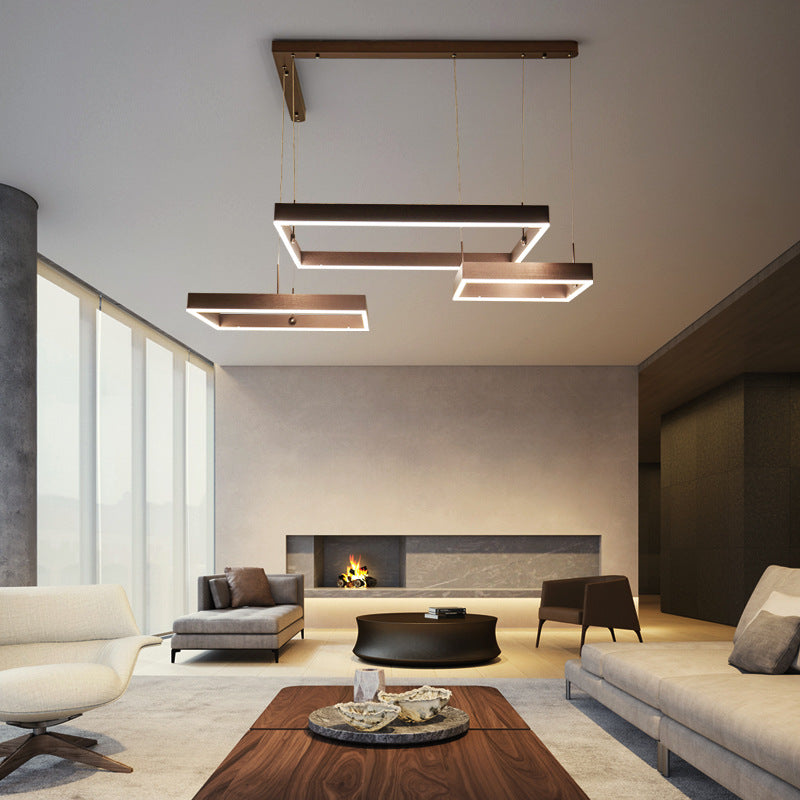 Square Acrylic Pendant Ceiling Light Modern Coffee LED Chandelier - Rebooters