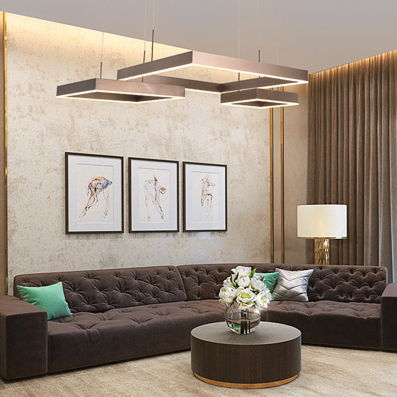 Square Acrylic Pendant Ceiling Light Modern Coffee LED Chandelier - Rebooters