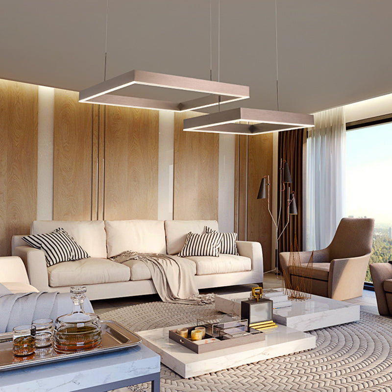 Square Acrylic Pendant Ceiling Light Modern Coffee LED Chandelier - Rebooters