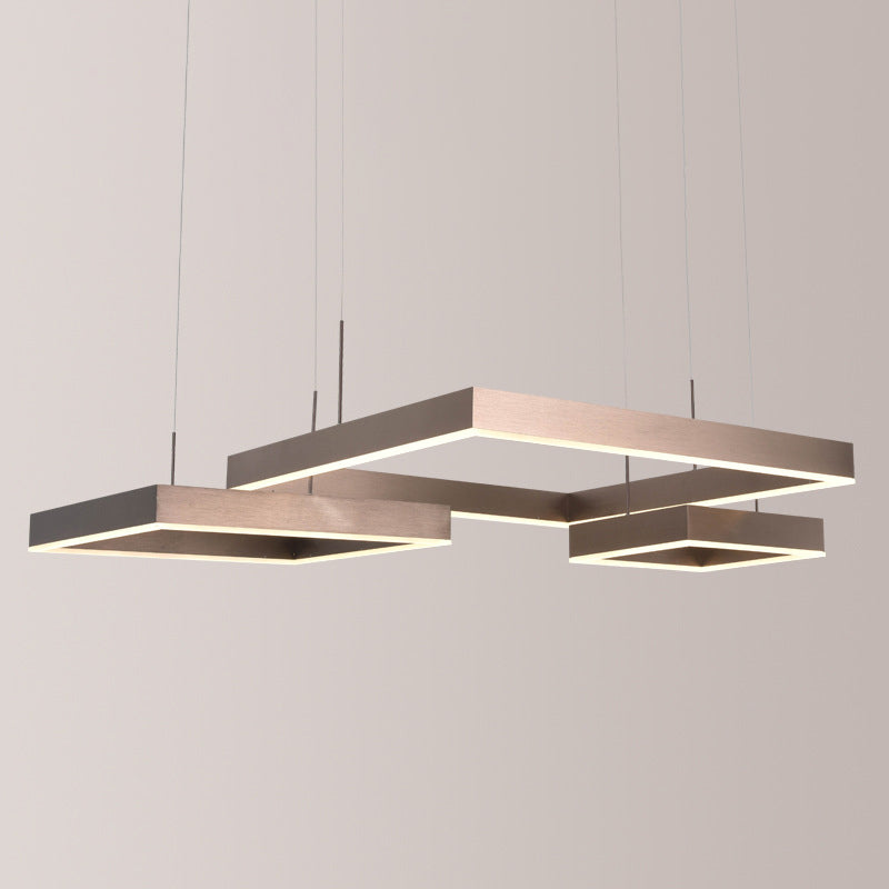 Square Acrylic Pendant Ceiling Light Modern Coffee LED Chandelier - Rebooters