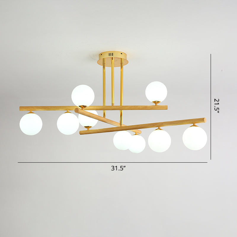 Minimalist Hanging Light Wood Spherical Chandelier for Bedroom - Rebooters