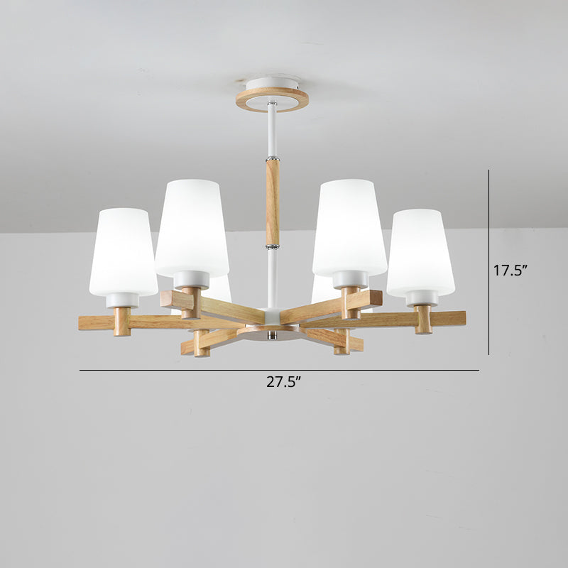 Milk Glass Tapered Chandelier Modern Wood Suspension Light - Rebooters