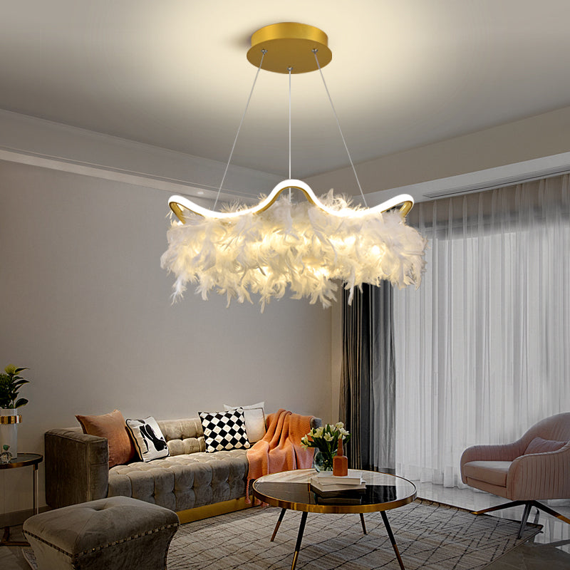 Wavy Metal Suspension Lighting Nordic White-Gold LED Chandelier - Rebooters