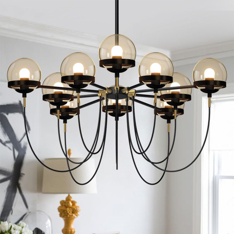 Country Style Ball Chandelier Cognac Glass Suspension Pendant Light - Rebooters