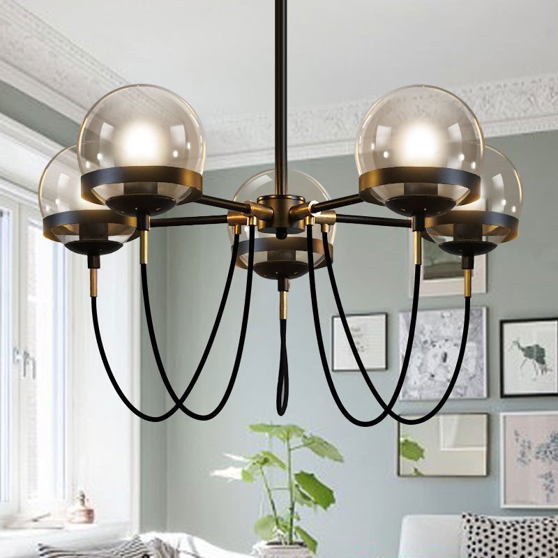 Country Style Ball Chandelier Cognac Glass Suspension Pendant Light - Rebooters