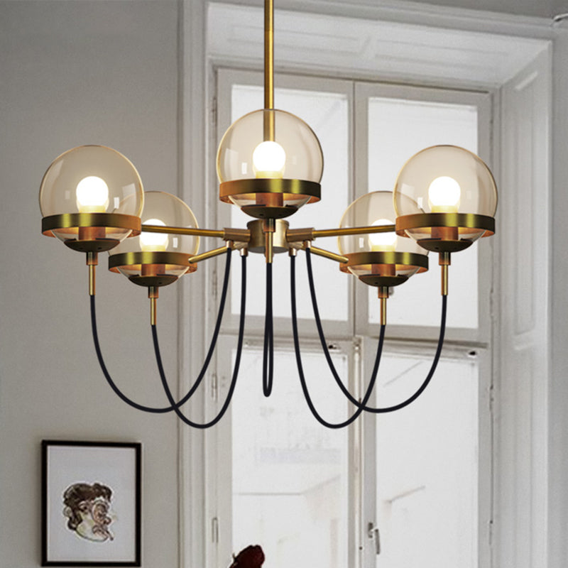 Country Style Ball Chandelier Cognac Glass Suspension Pendant Light - Rebooters