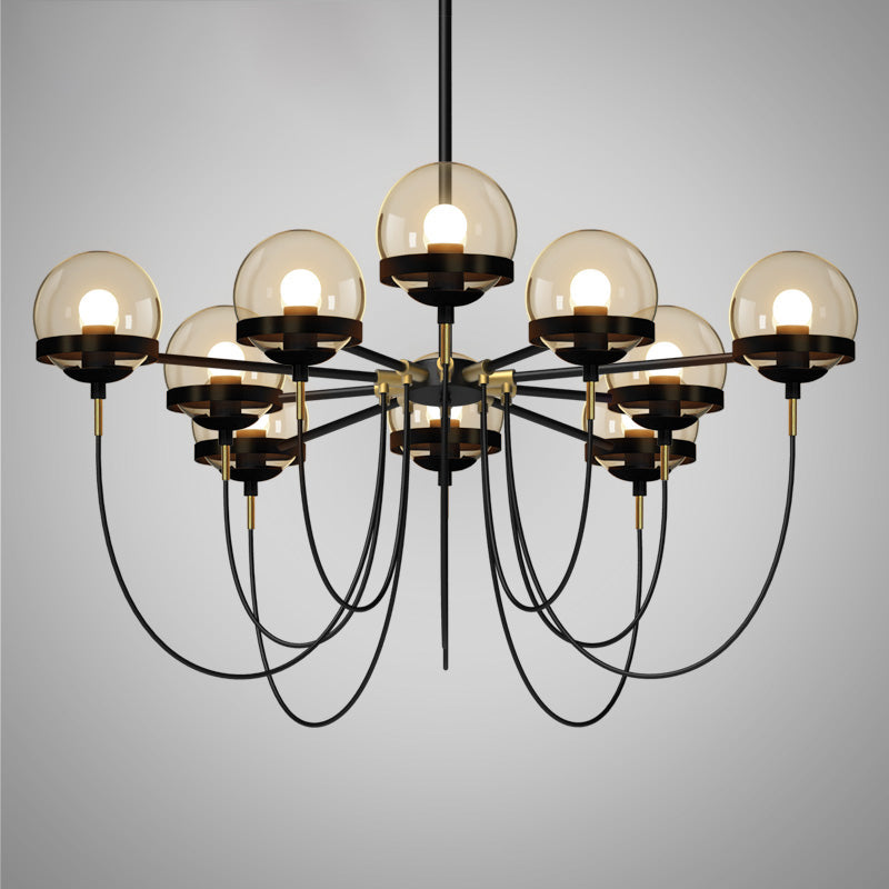 Country Style Ball Chandelier Cognac Glass Suspension Pendant Light - Rebooters