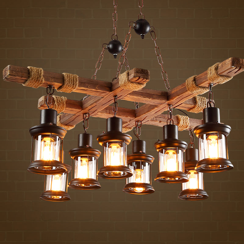 8 Lights Chandelier Nautical Pub Suspension Lighting Wood - Rebooters