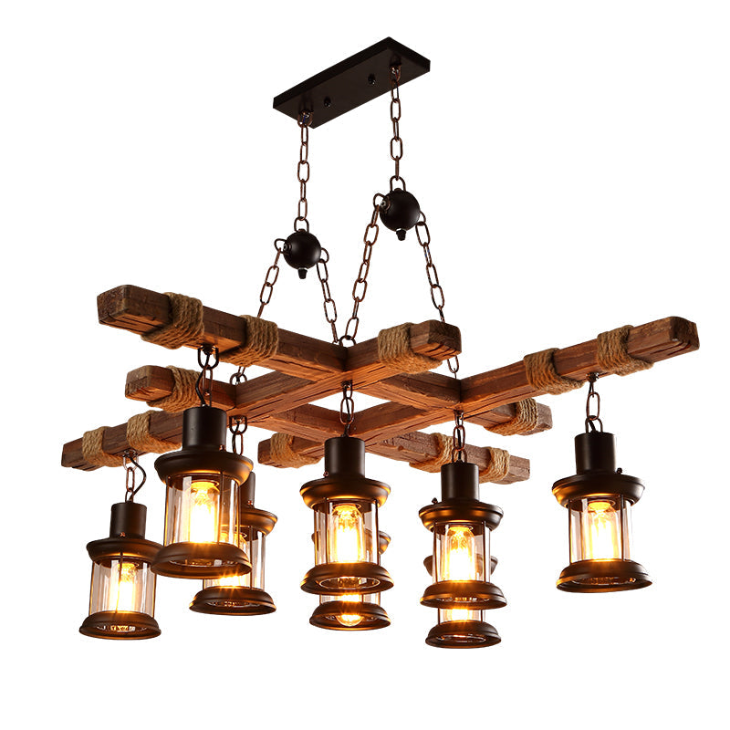 8 Lights Chandelier Nautical Pub Suspension Lighting Wood - Rebooters