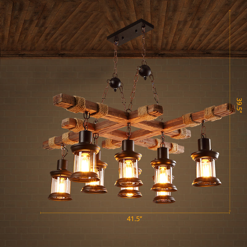 8 Lights Chandelier Nautical Pub Suspension Lighting Wood - Rebooters