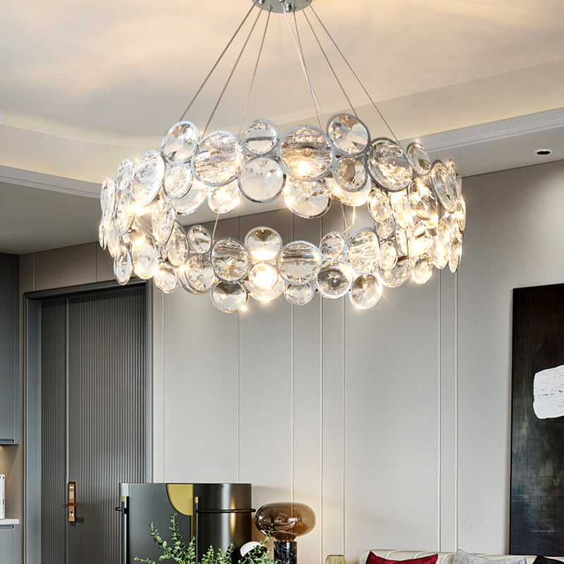 Beveled K9 Crystal Circles Chandelier Modern Stylish Lamp - Rebooters