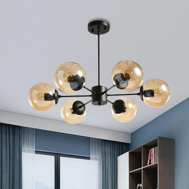 Amber Blue Clear Glass Spherical Chandelier Light Post Modern Black Pendant Lamp - Rebooters