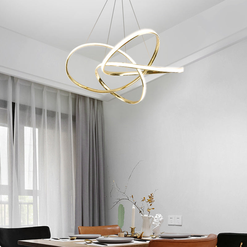 Gold Plated Circling Pendant Chandelier Minimalistic Metal LED Light - Rebooters