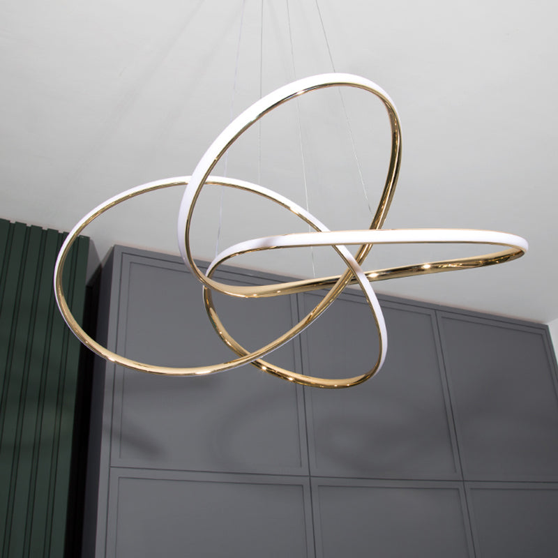 Gold Plated Circling Pendant Chandelier Minimalistic Metal LED Light - Rebooters