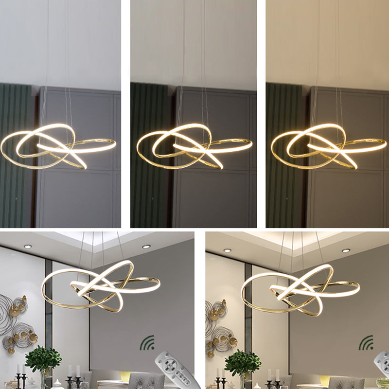 Gold Plated Circling Pendant Chandelier Minimalistic Metal LED Light - Rebooters