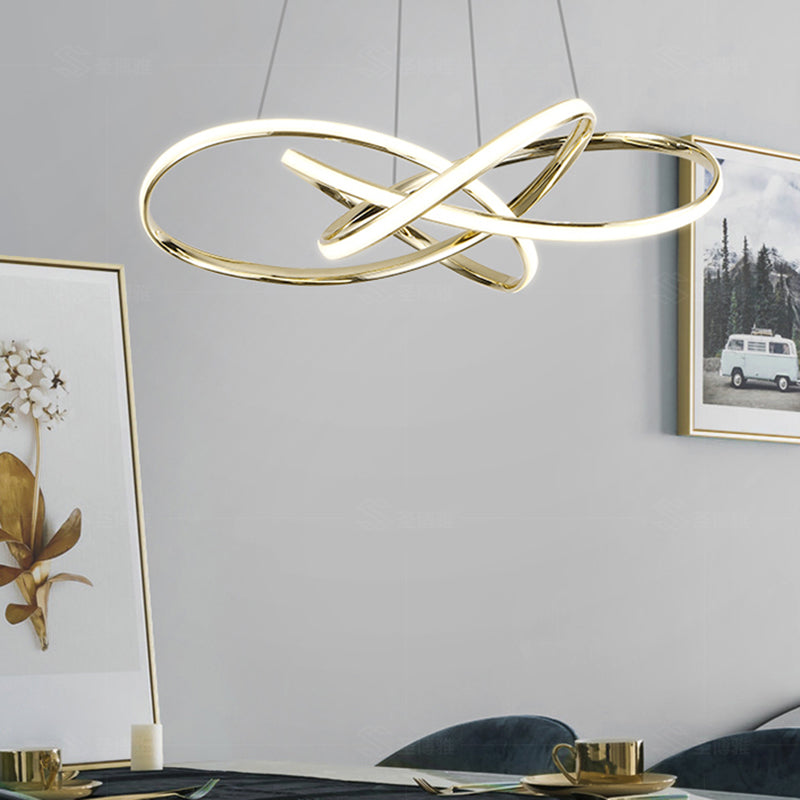 Gold Plated Circling Pendant Chandelier Minimalistic Metal LED Light - Rebooters