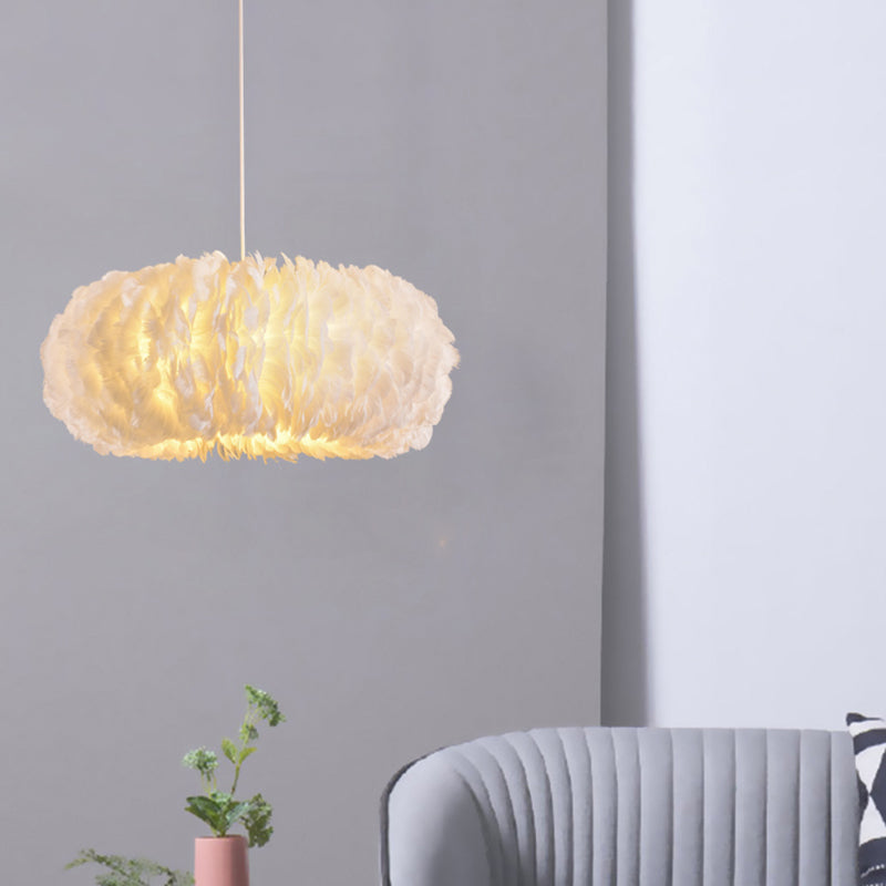 Donut Shaped Pendant Lamp Simple Style Feather Chandelier White - Rebooters