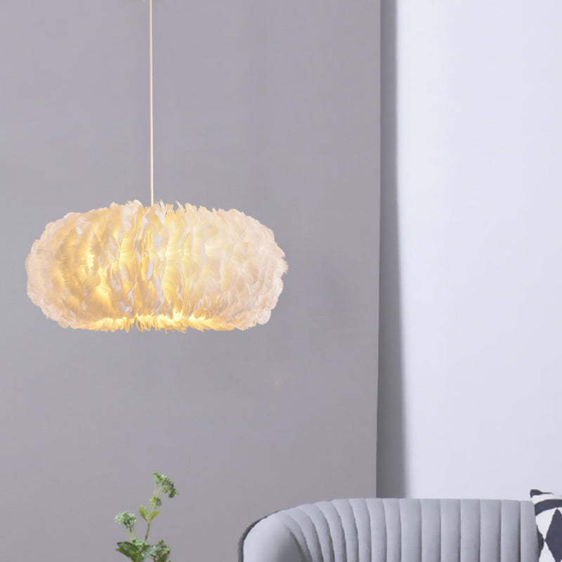 Donut Shaped Pendant Lamp Simple Style Feather Chandelier White - Rebooters