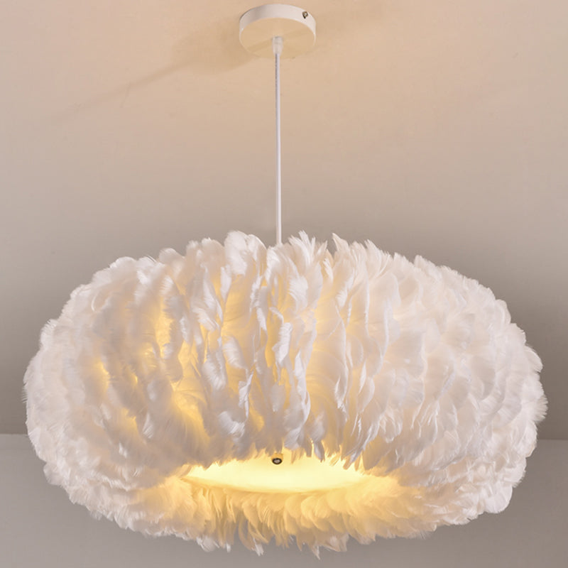 Donut Shaped Pendant Lamp Simple Style Feather Chandelier White - Rebooters