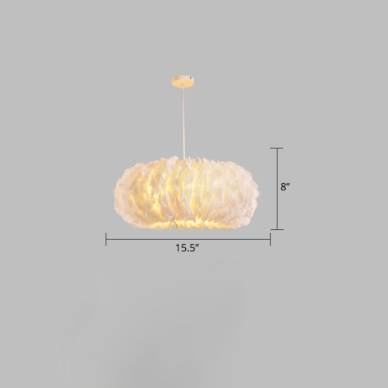 Donut Shaped Pendant Lamp Simple Style Feather Chandelier White - Rebooters