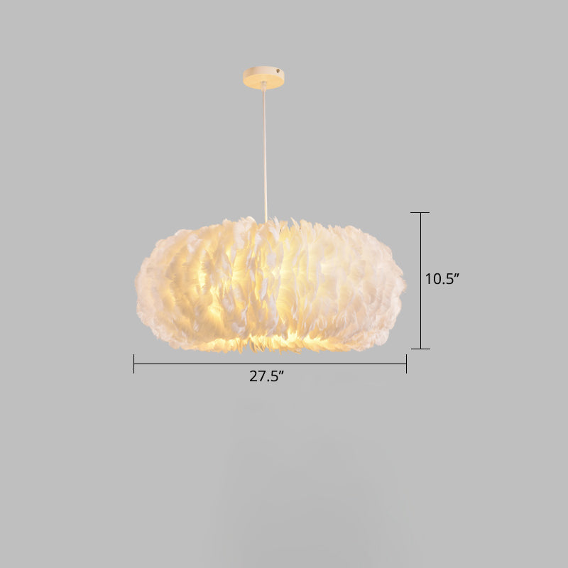 Donut Shaped Pendant Lamp Simple Style Feather Chandelier White - Rebooters