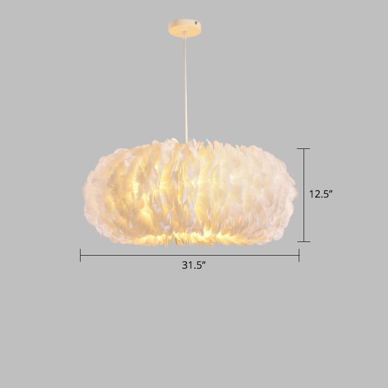 Donut Shaped Pendant Lamp Simple Style Feather Chandelier White - Rebooters