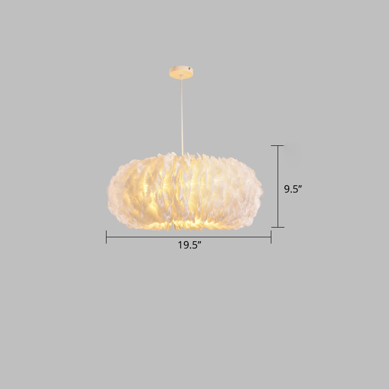 Donut Shaped Pendant Lamp Simple Style Feather Chandelier White - Rebooters