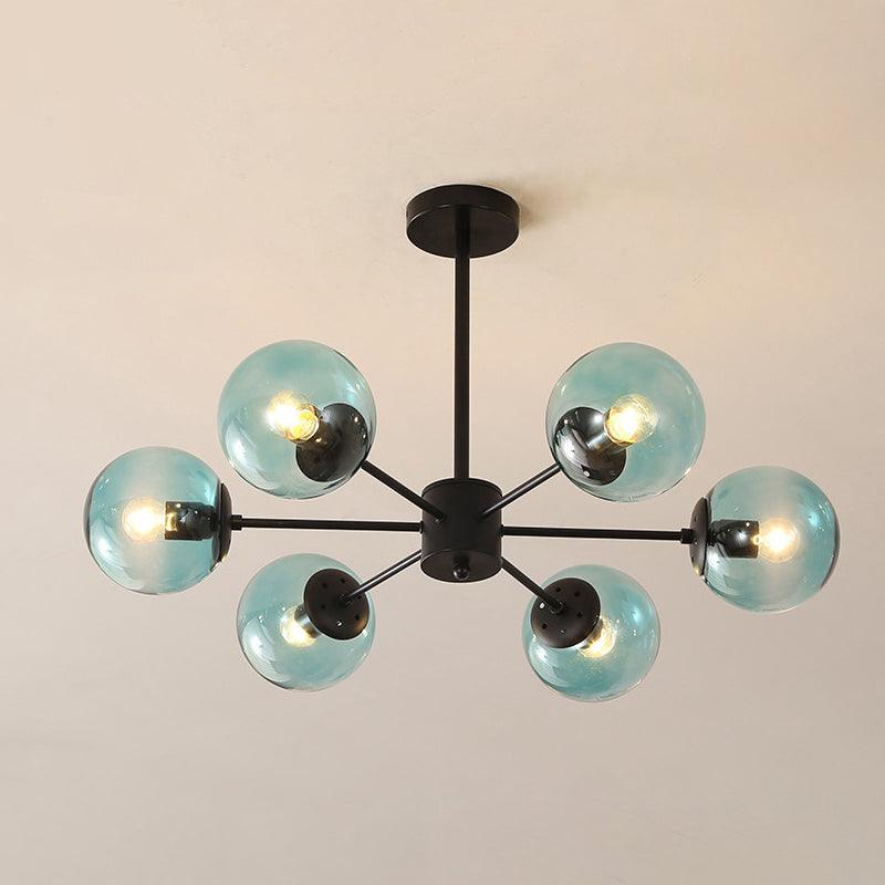Amber Blue Clear Glass Spherical Chandelier Light Post Modern Black Pendant Lamp - Rebooters