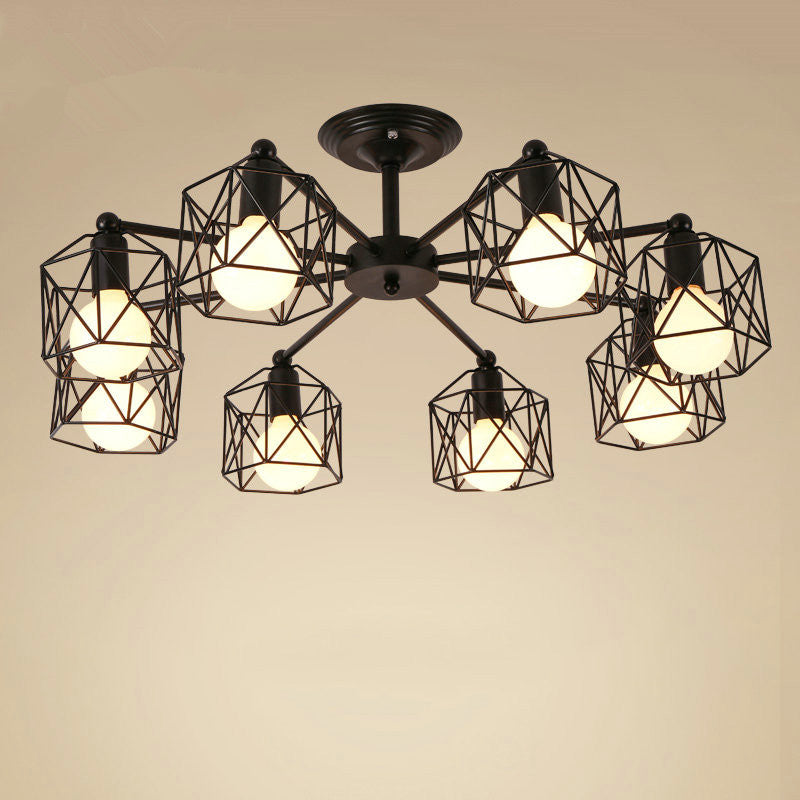 Metal Wire Black Ceiling Light Hexagon Cage Vintage Chandelier - Rebooters