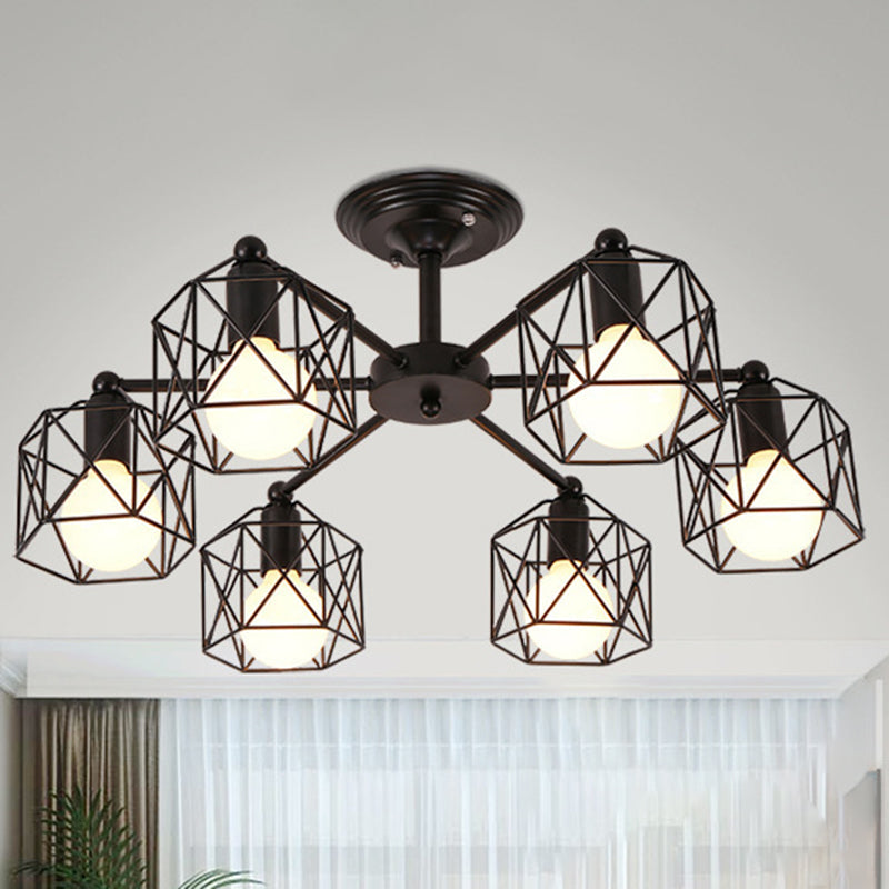 Metal Wire Black Ceiling Light Hexagon Cage Vintage Chandelier - Rebooters