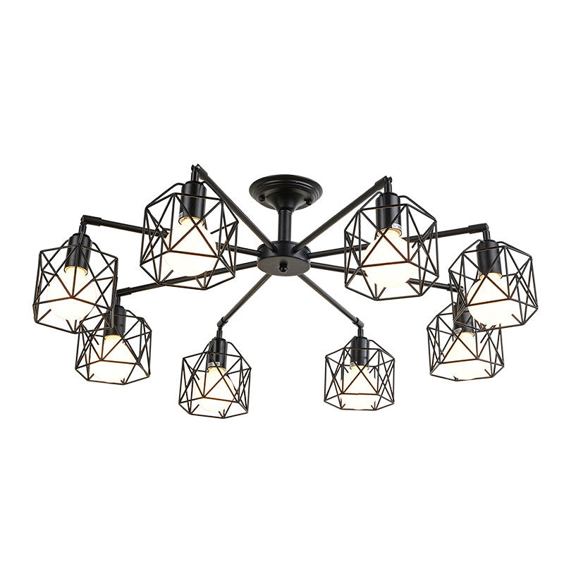 Metal Wire Black Ceiling Light Hexagon Cage Vintage Chandelier - Rebooters