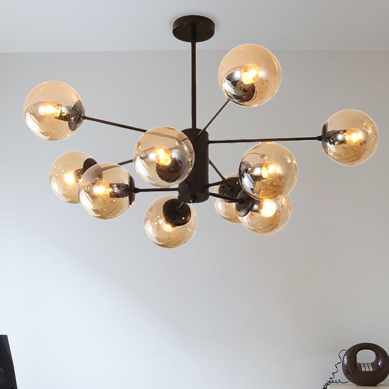 Amber Blue Clear Glass Spherical Chandelier Light Post Modern Black Pendant Lamp - Rebooters