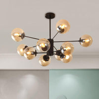 Amber Blue Clear Glass Spherical Chandelier Light Post Modern Black Pendant Lamp - Rebooters