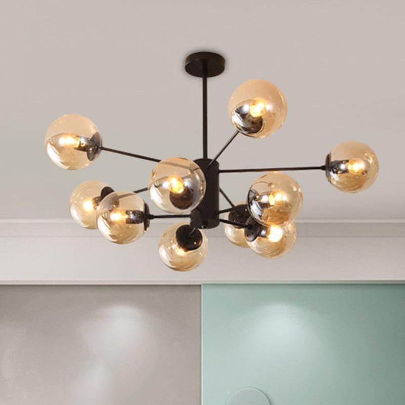 Amber Blue Clear Glass Spherical Chandelier Light Post Modern Black Pendant Lamp - Rebooters