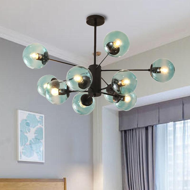 Amber Blue Clear Glass Spherical Chandelier Light Post Modern Black Pendant Lamp - Rebooters
