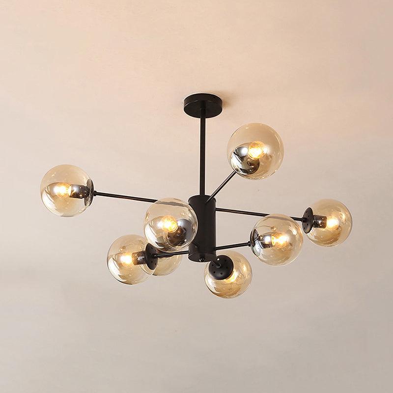 Amber Blue Clear Glass Spherical Chandelier Light Post Modern Black Pendant Lamp - Rebooters