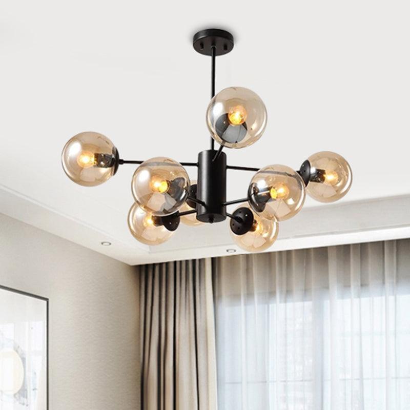 Amber Blue Clear Glass Spherical Chandelier Light Post Modern Black Pendant Lamp - Rebooters