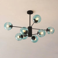Amber Blue Clear Glass Spherical Chandelier Light Post Modern Black Pendant Lamp - Rebooters