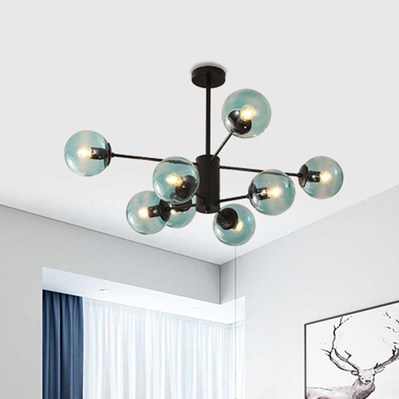 Amber Blue Clear Glass Spherical Chandelier Light Post Modern Black Pendant Lamp - Rebooters