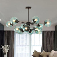 Amber Blue Clear Glass Spherical Chandelier Light Post Modern Black Pendant Lamp - Rebooters