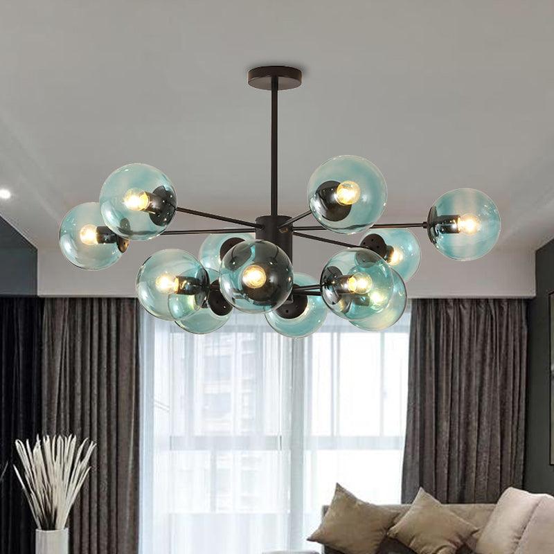 Amber Blue Clear Glass Spherical Chandelier Light Post Modern Black Pendant Lamp - Rebooters